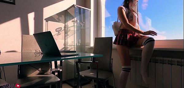  Schoolgirl Masturbate Pussy Sex Toy after Lessons and Intensive Orgasm